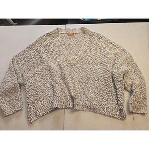 Pol Women's Long‎ Sleeve Deep V-Neck Nuby Pullover Sweater Sz Small Off White